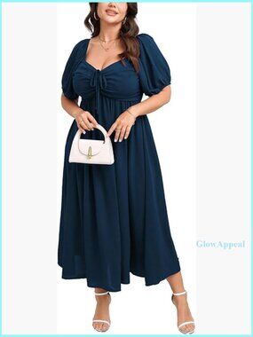 Plus Size Sweetheart Neckline Maxi Dress Puff Sleeve Smocked Back Formal